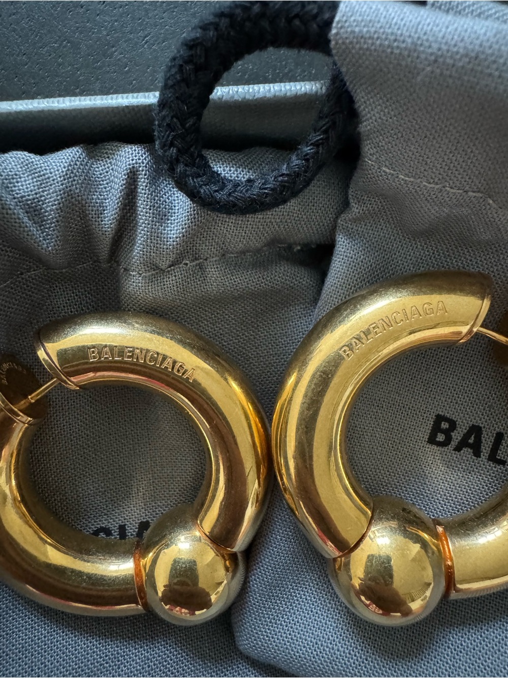 Balenciaga Gold Tone Mega Hoop Earrings